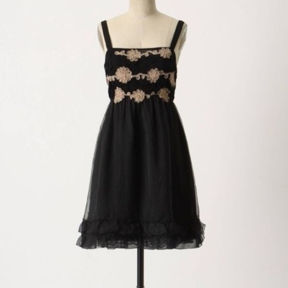 NWT Anthropologie Zehavale Black Silk Floral Dress